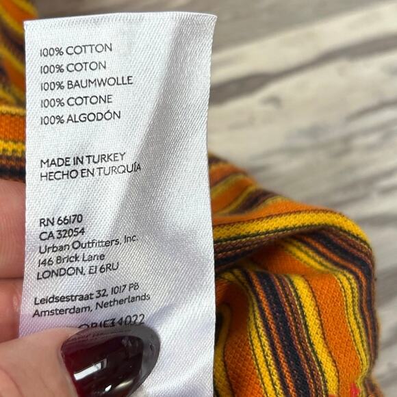 BDG Striped Cotton Knit Tee Mustard Maroon Retro Crewneck T-Shirt Size S - Picture 8 of 9